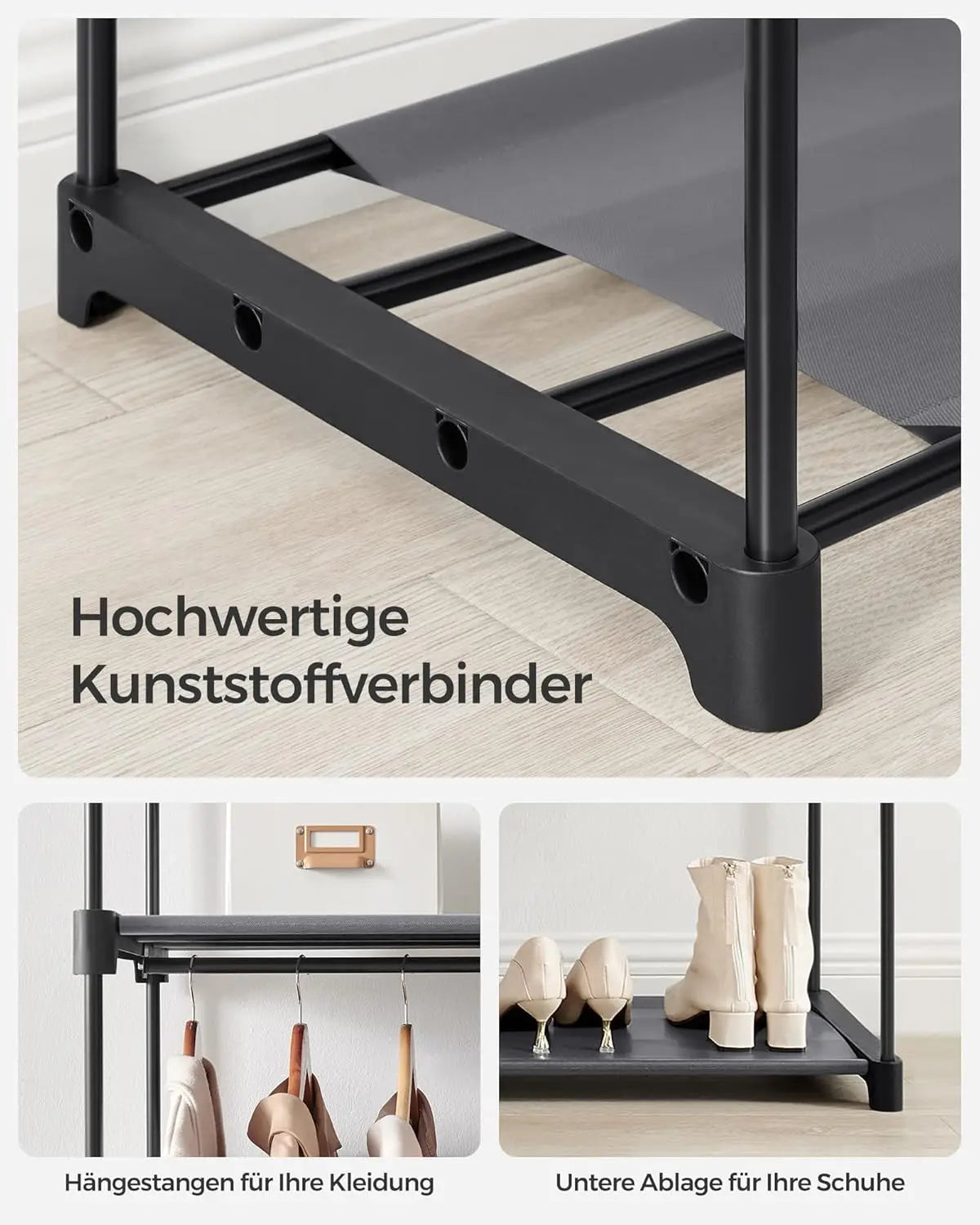 Aufbewahrungsschrank faltbar mit Aufhängestange Grau von Songmics