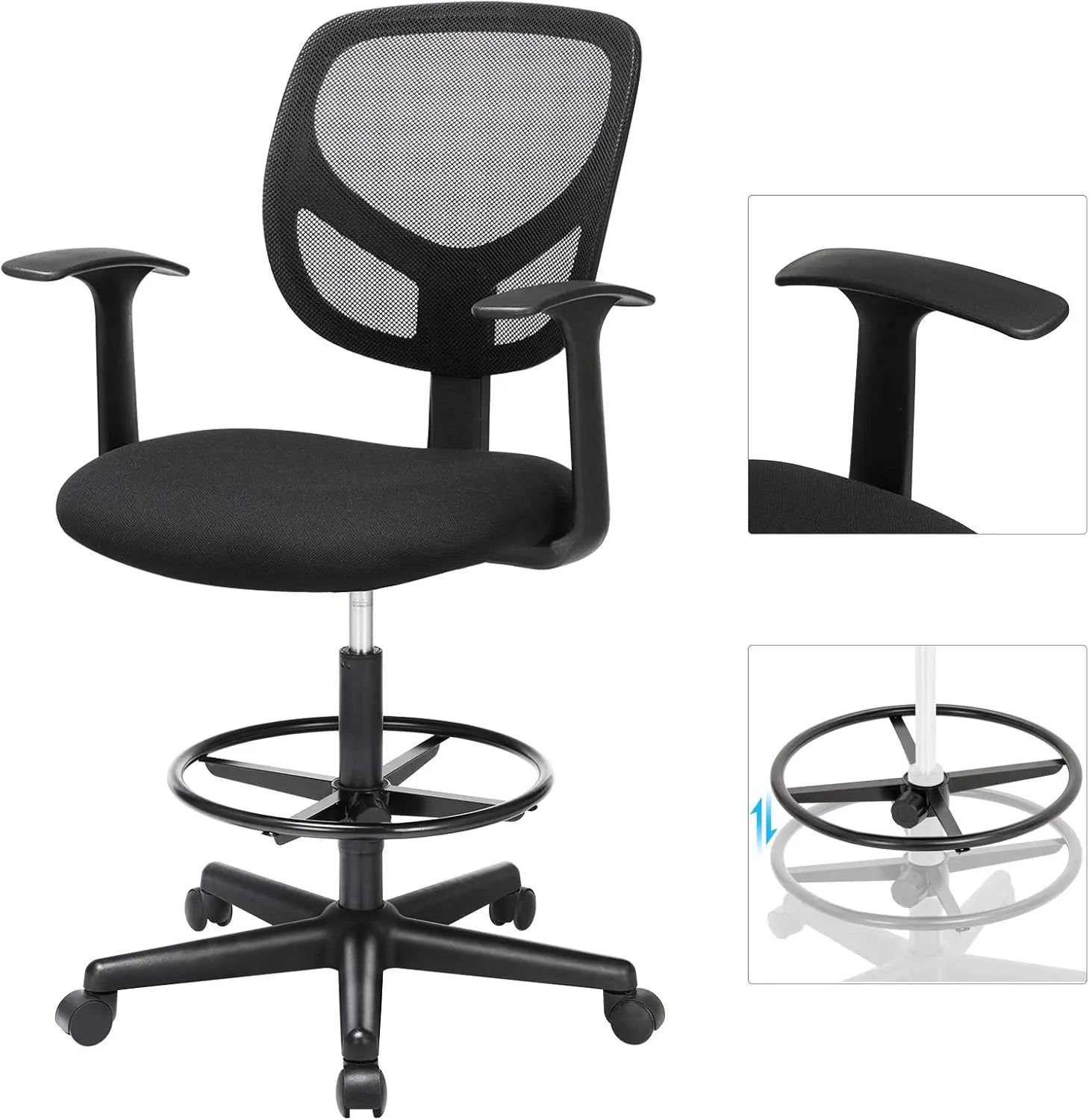 Bürostuhl Verstellbar Drehstuhl Belastbar Schwarz von Songmics