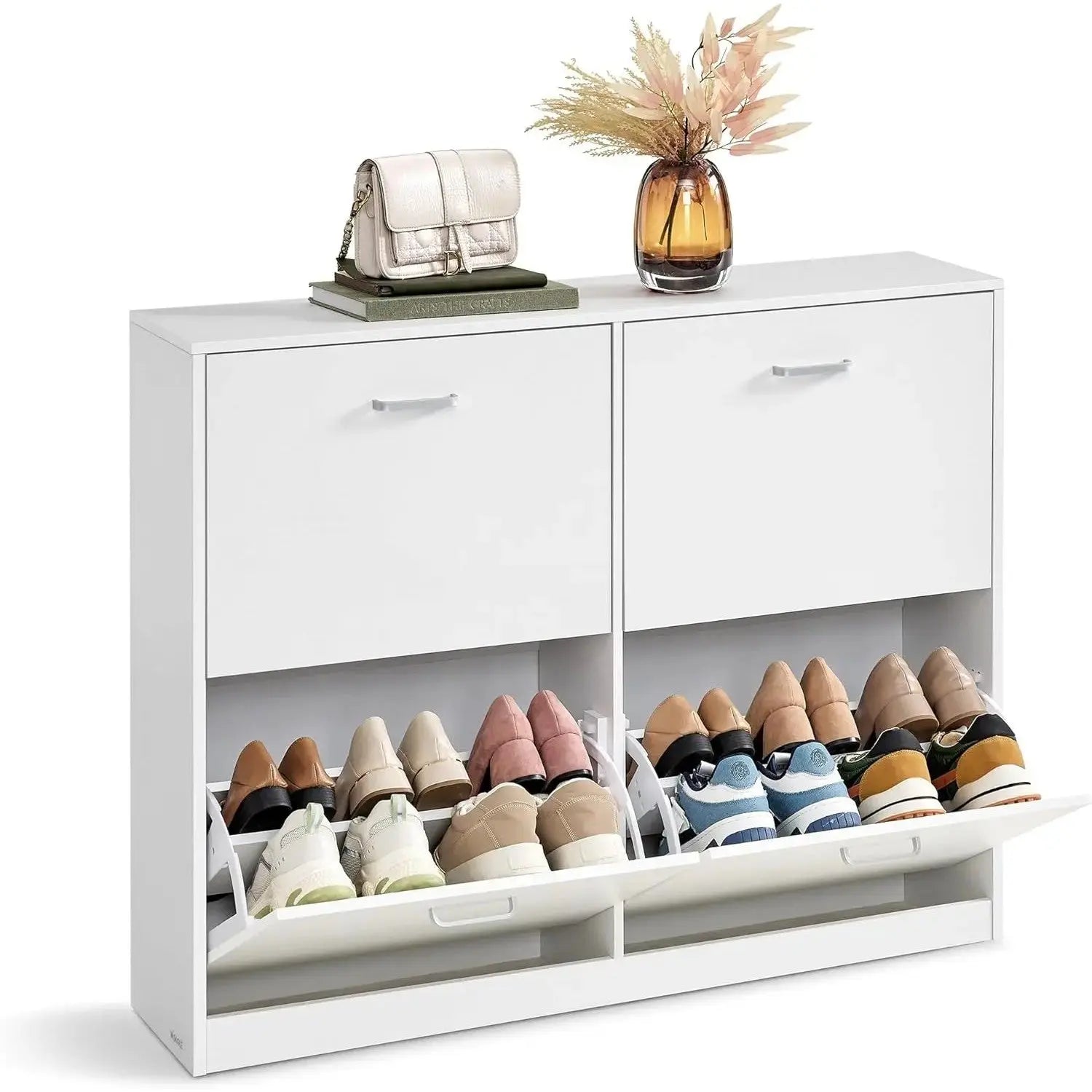 Schuhschrank Klappen Verstellbar Schuhregal Schneeweiss von Songmics