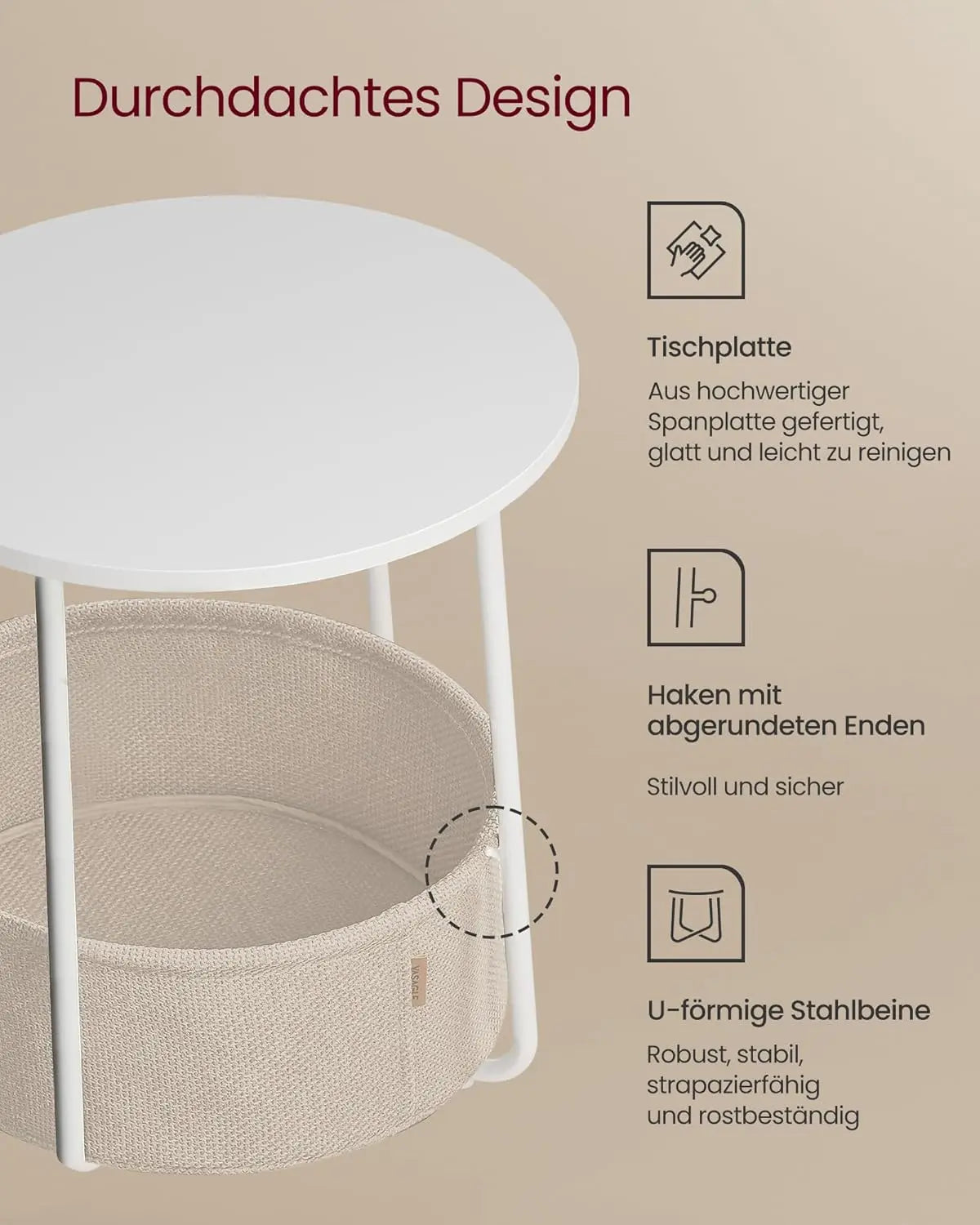 Beistelltisch mit Stauraum, modern, Mattweiss-Kamelbraun von Songmics
