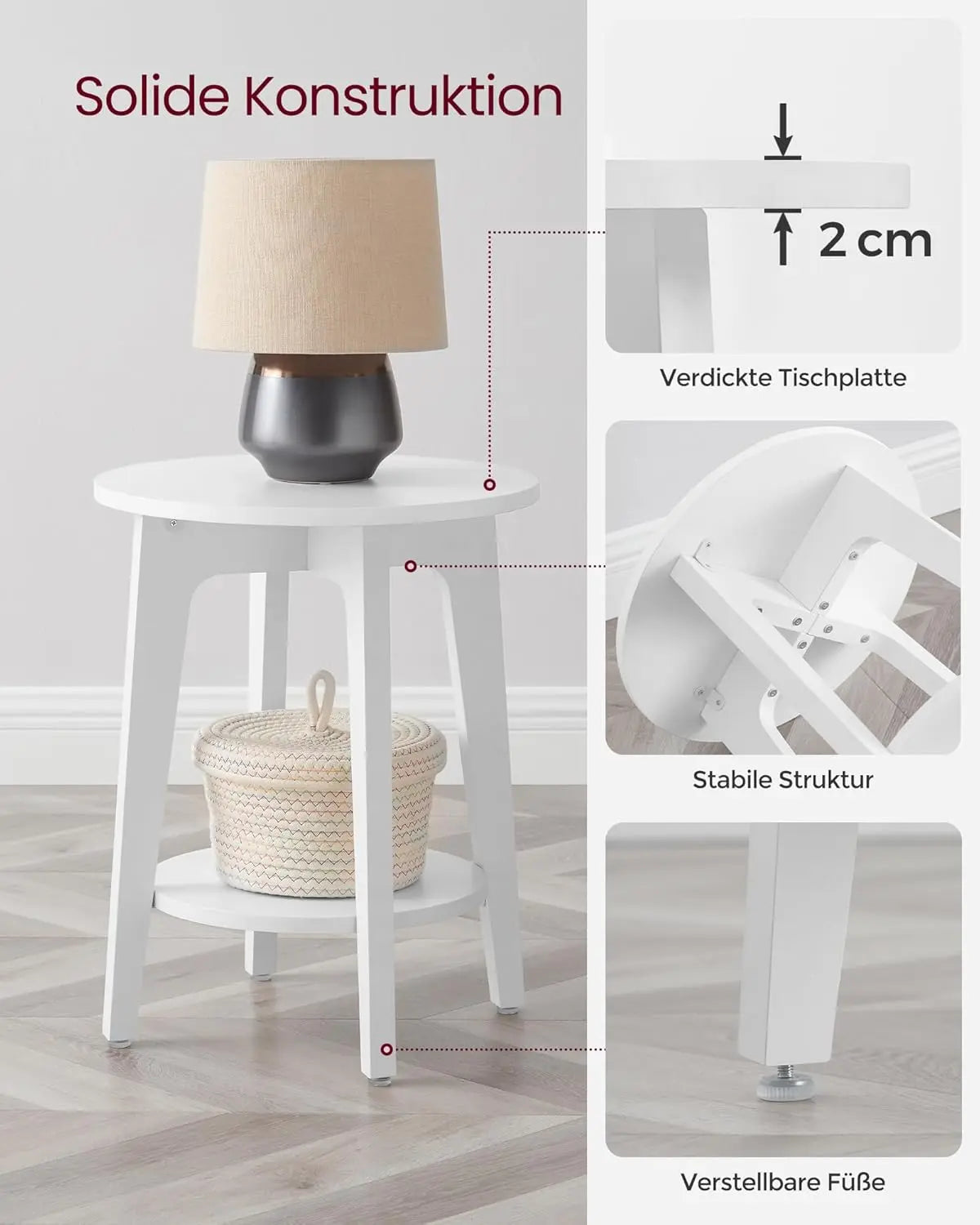Beistelltisch moderner Stil mit Ablage Weiss von Songmics