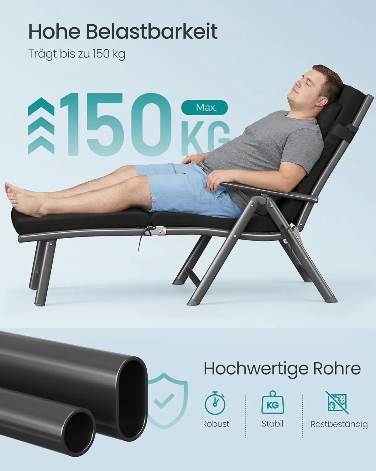 Sonnenliege klappbar gepolstert schwarz Aluminium von Songmics
