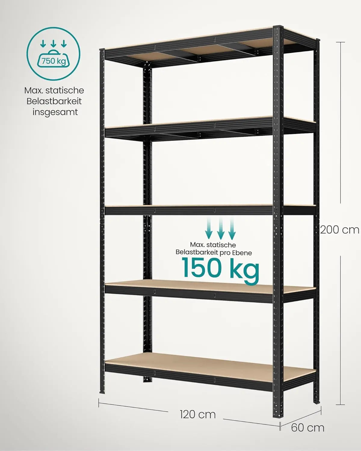 Schwerlastregal 750kg Stahl schwarz verstellbar von Songmics