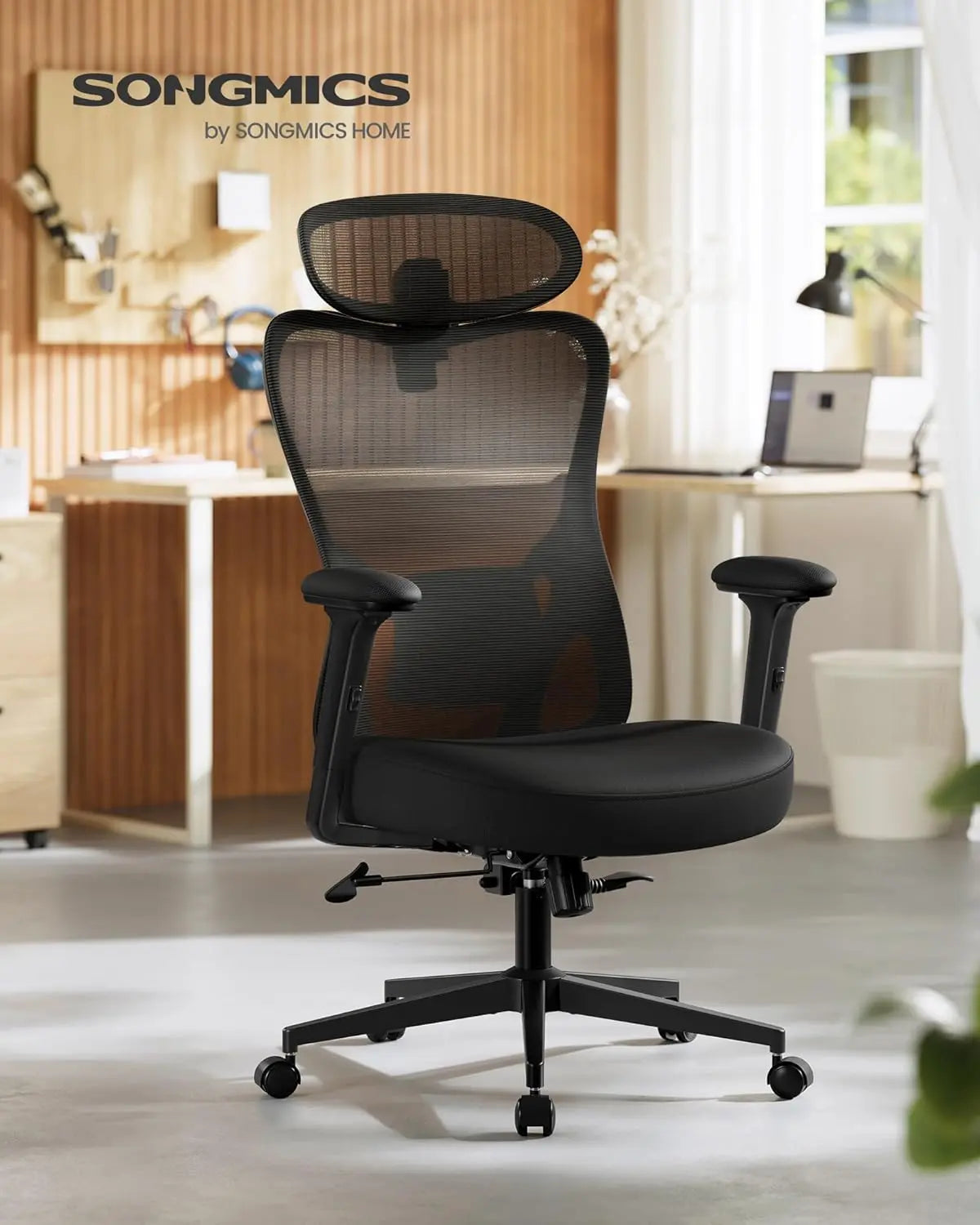 Bürostuhl ergonomisch verstellbar schwarz Netz von Songmics