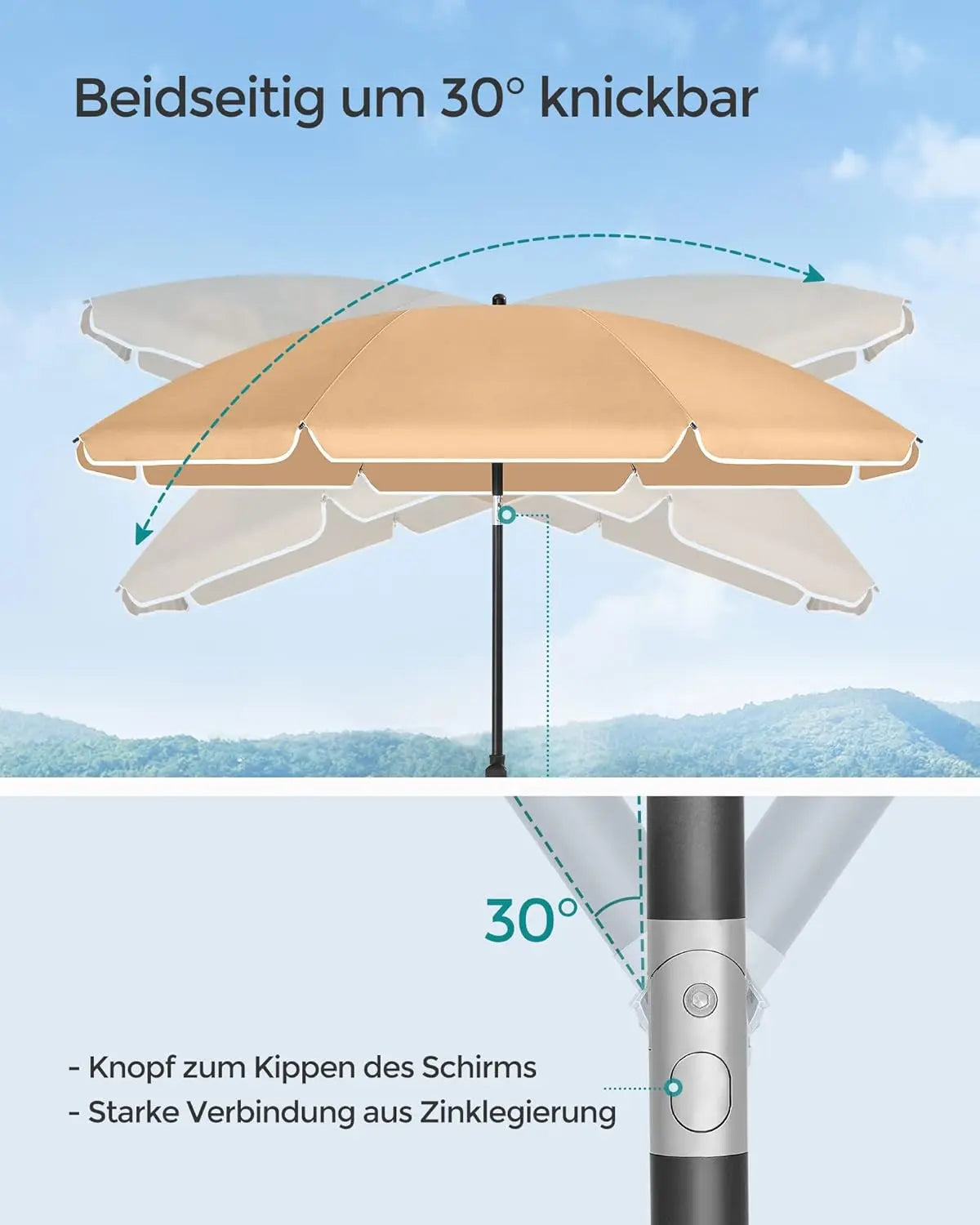 Sonnenschirm 160cm UPF50+ Taupe Polyester von Songmics