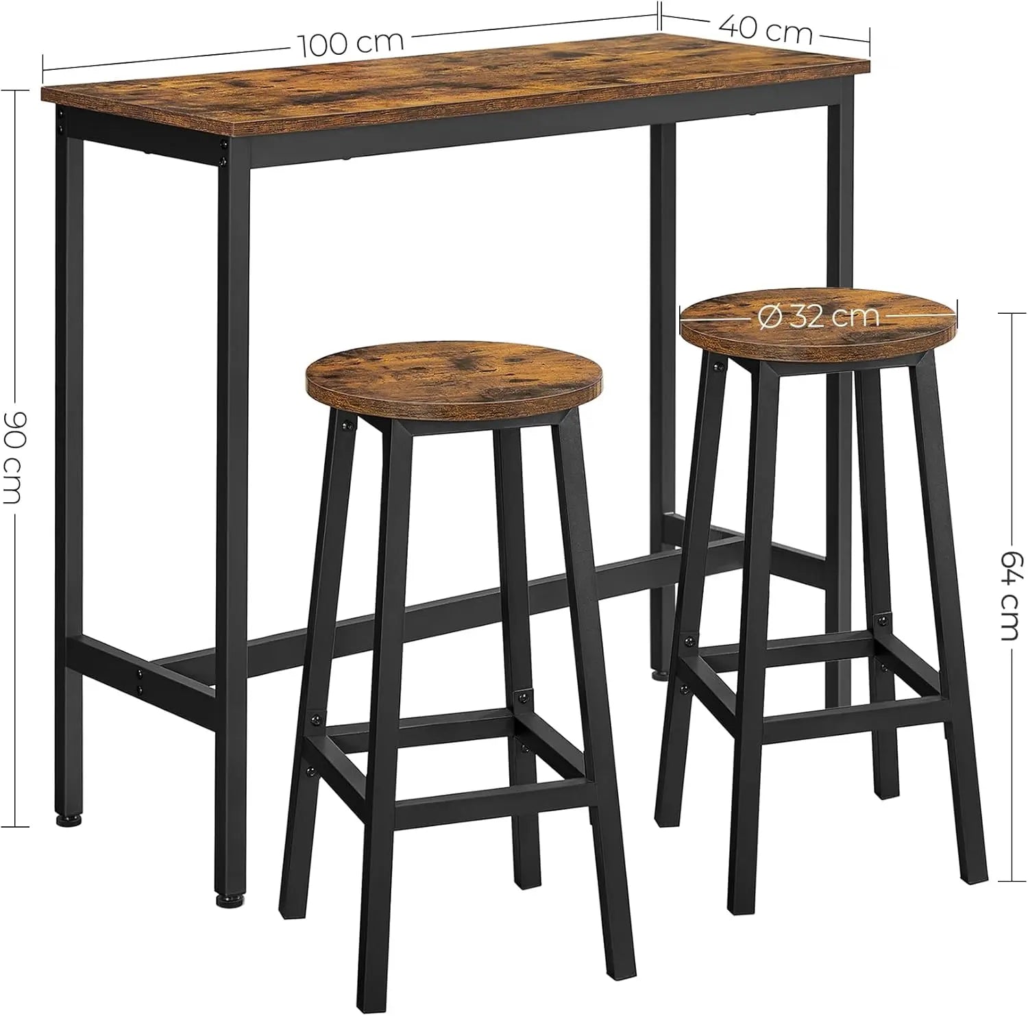 Bartisch-Set Industrie-Design vintagebraun Stahl von Songmics