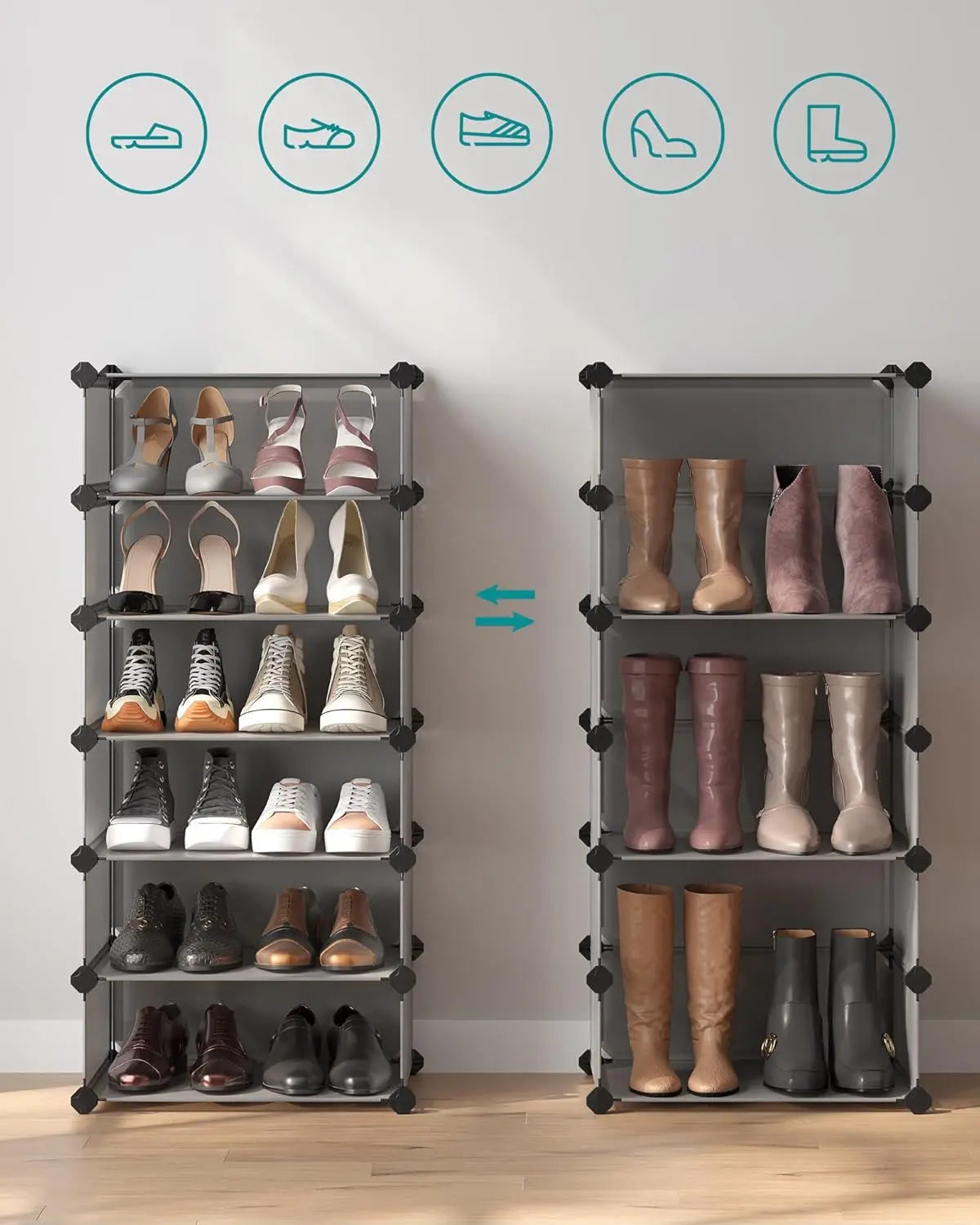 Schuhregal 10 Ebenen grau Kunststoff von Songmics