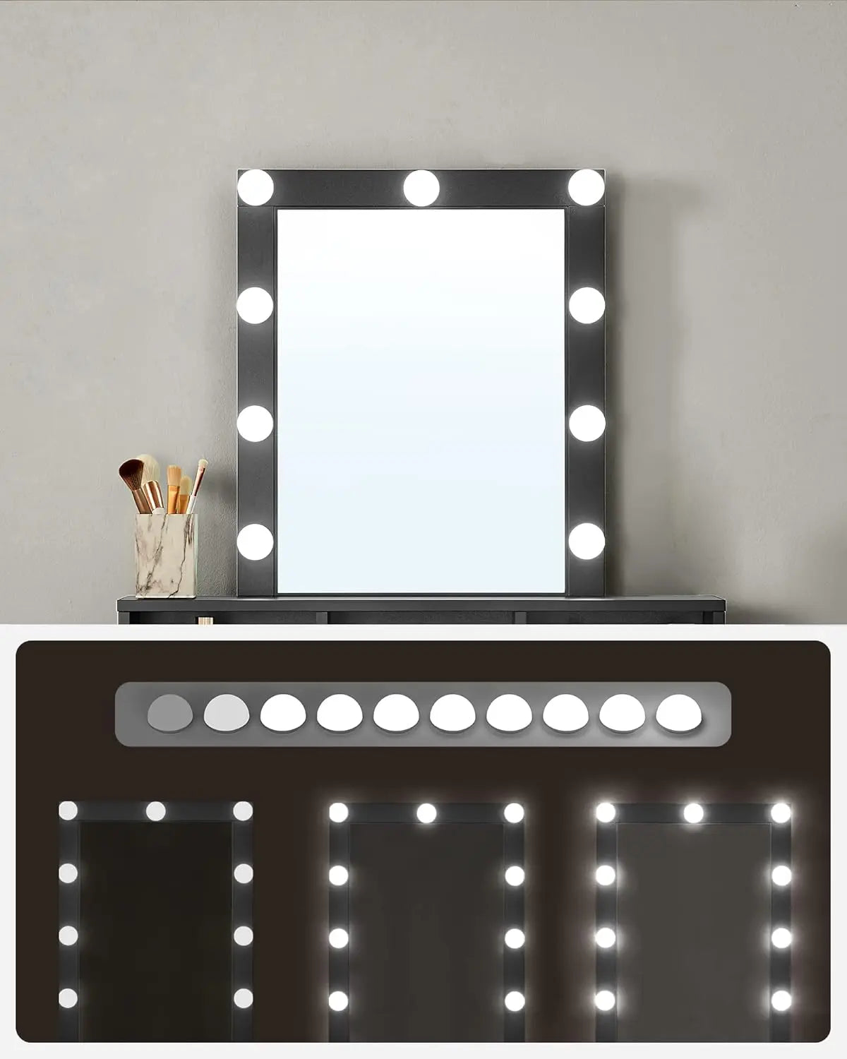 Schminktisch LED Spiegel Schubladen modern schwarz von Songmics