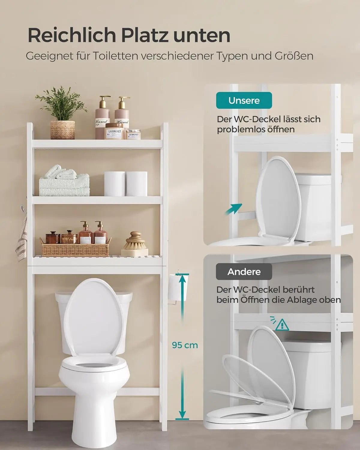 Toilettenregal Bambus 3 Ebenen Weiss von Songmics