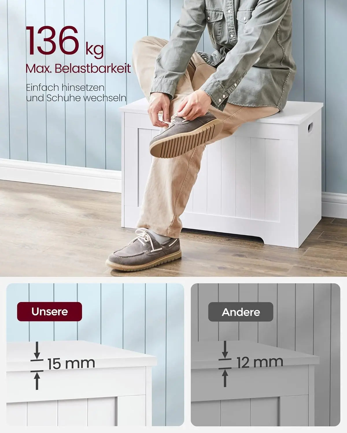 Schuhbank mit Stauraum Landhausstil Wolkenweiss von Songmics