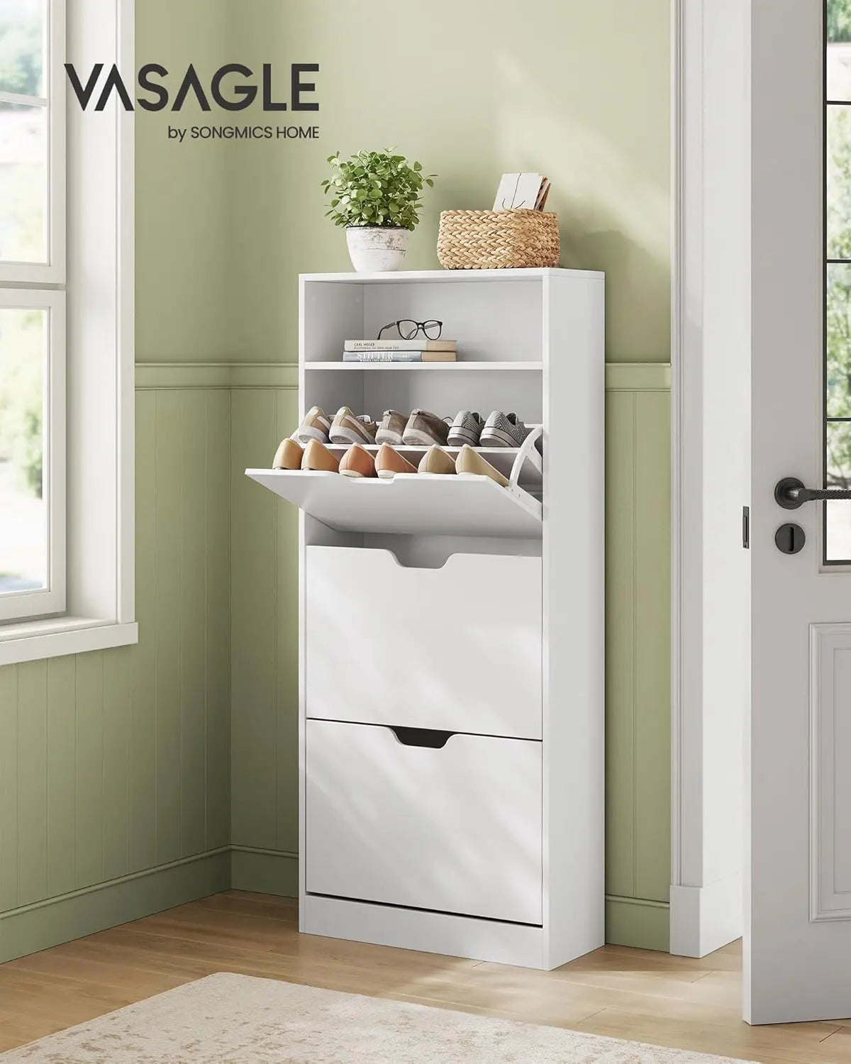 Schuhschrank 3-Fächer Weiss Holz von Songmics