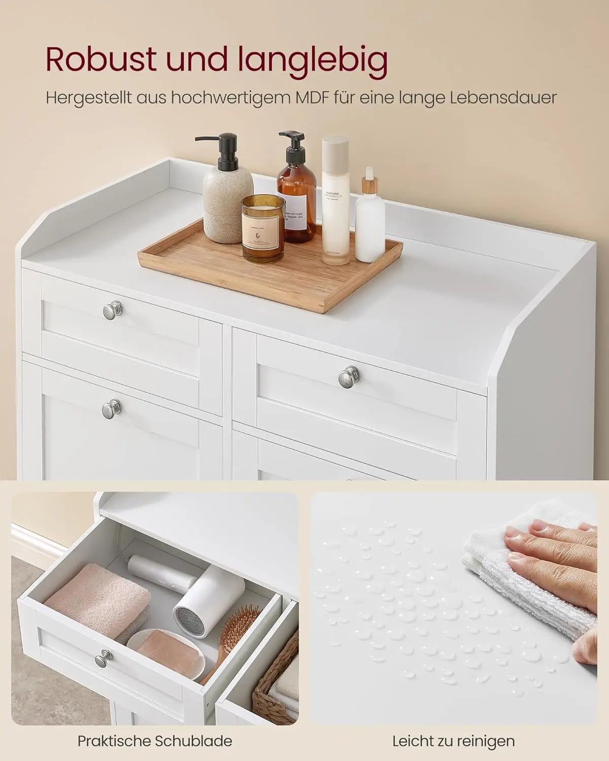 Badezimmerschrank mit Wäschekörben Weiss Holz von Songmics