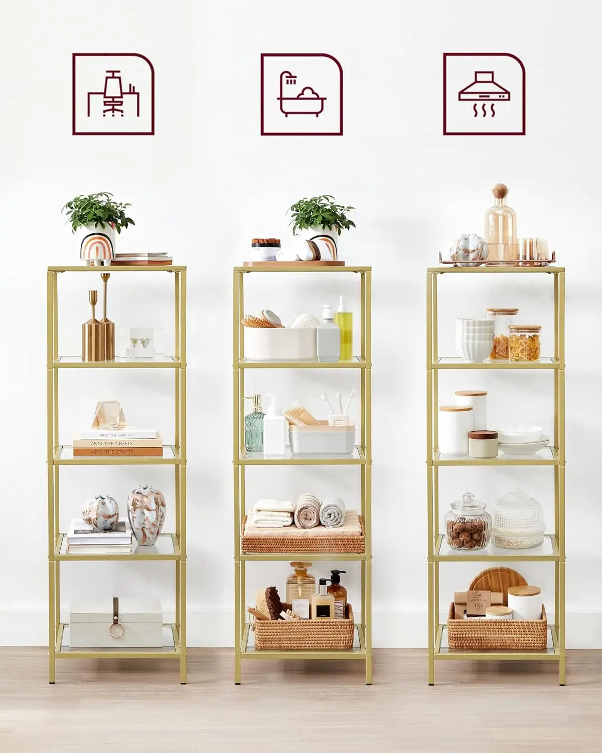 Regal mit 5 Ablagen transparent-gold von Songmics