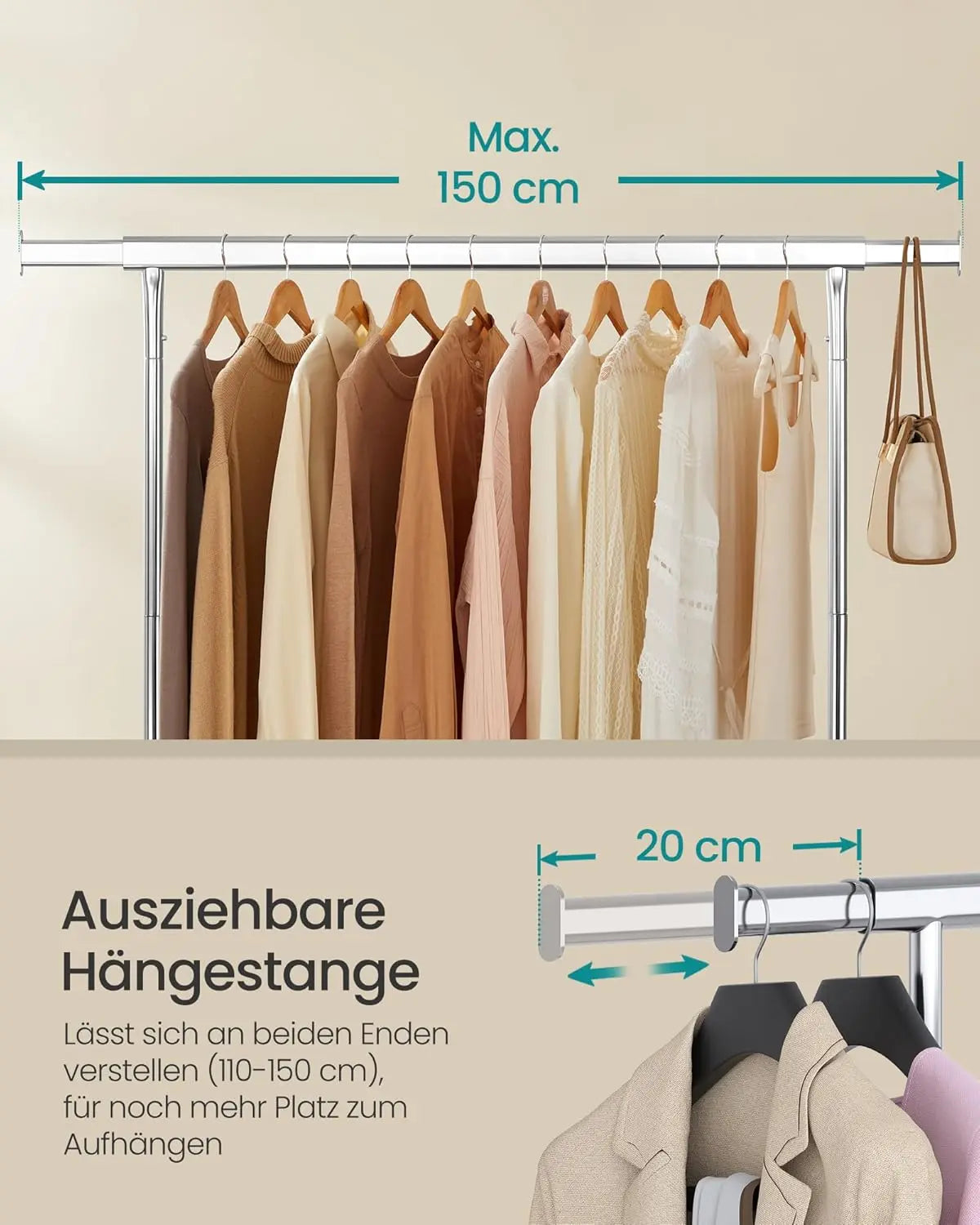 Kleiderständer auf Rollen Metall silbern von Songmics