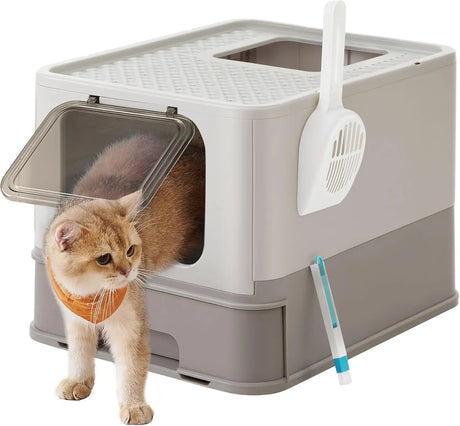 Katzentoilette mit Deckel auslaufsicher Haferflockenfarben von Songmics