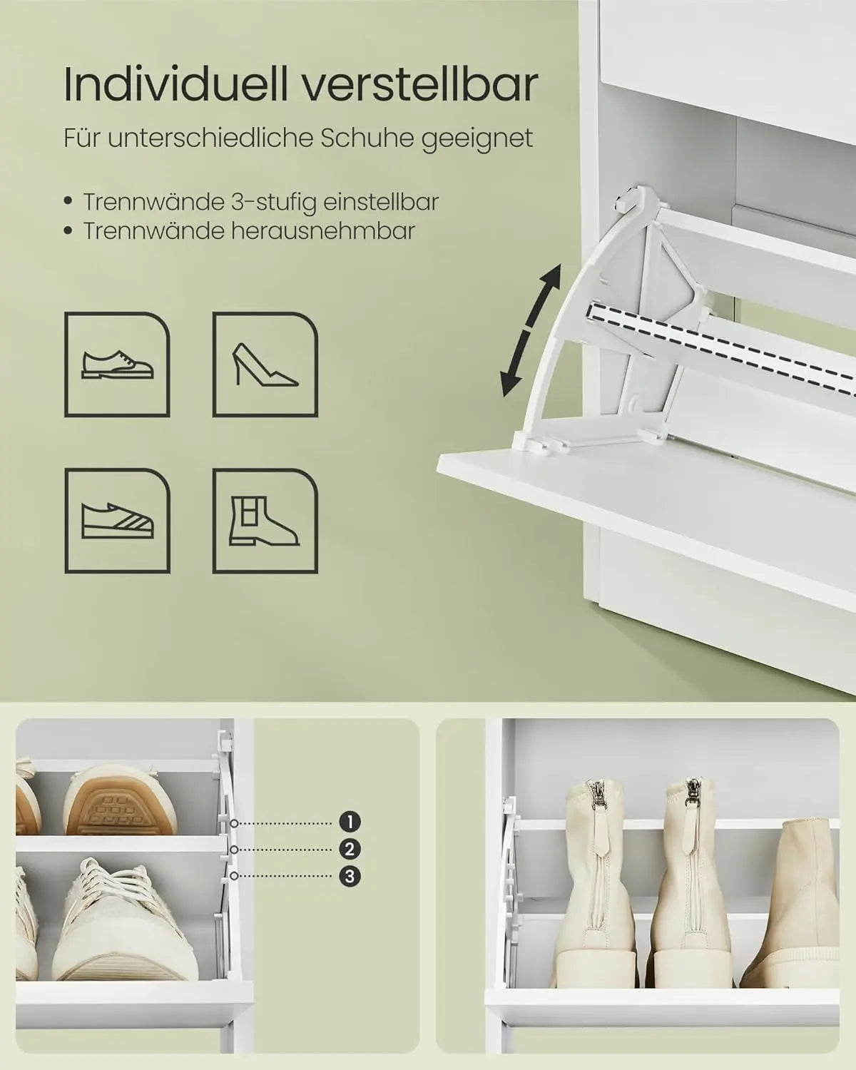 Schuhschrank mit verstellbarer Trennwand Weiss von Songmics