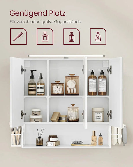 Badezimmerschrank Spiegelschrank LED Beleuchtung Wolkenweiss von Songmics