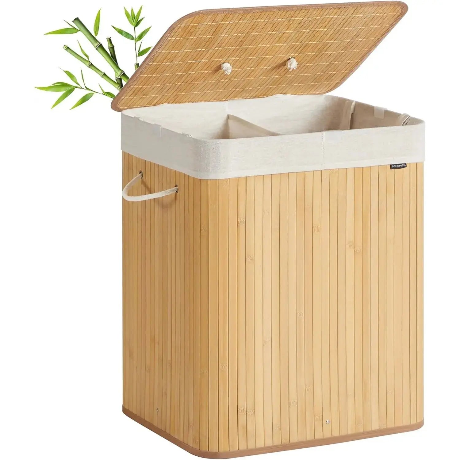 Bambus-Wäschekorb 120L 2-Fächer naturfarben von Songmics