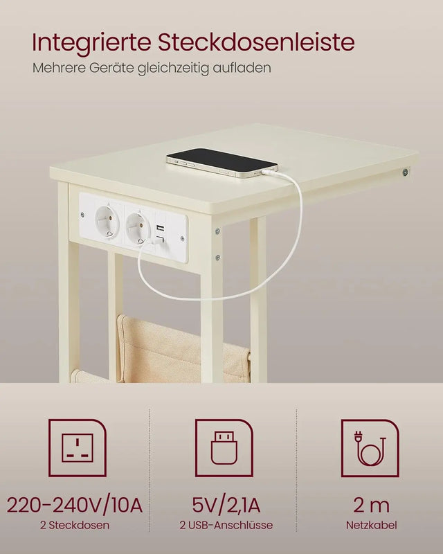 Beistelltisch mit Ladestation USB Cremeweiss von Songmics