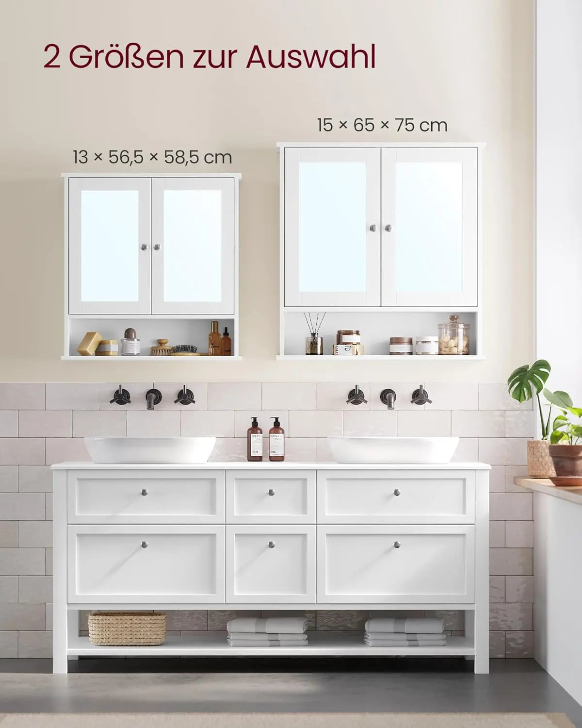 Spiegelschrank mit Spiegeltüren und Ablage Weiss von Songmics