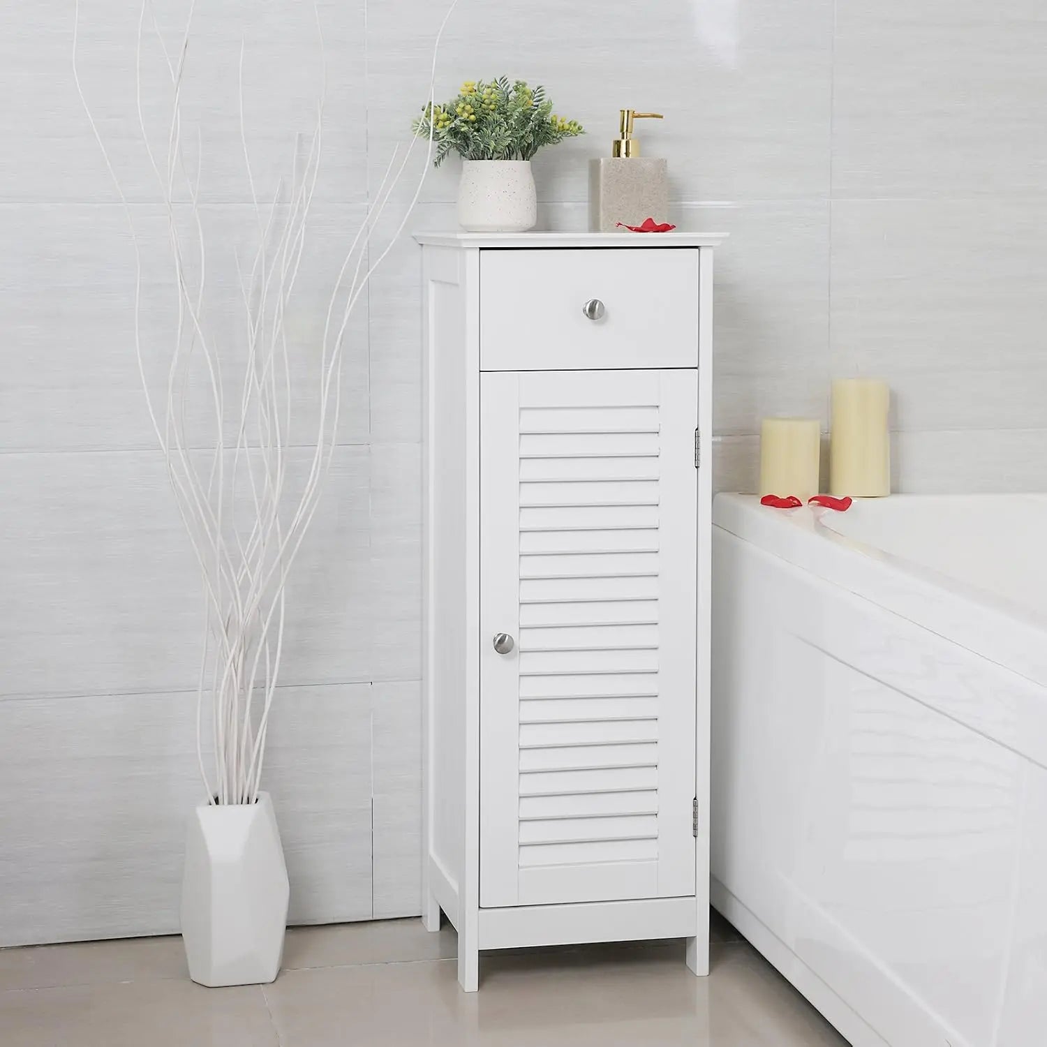 Badezimmerschrank mit Schublade Lamellentür Weiss von Songmics