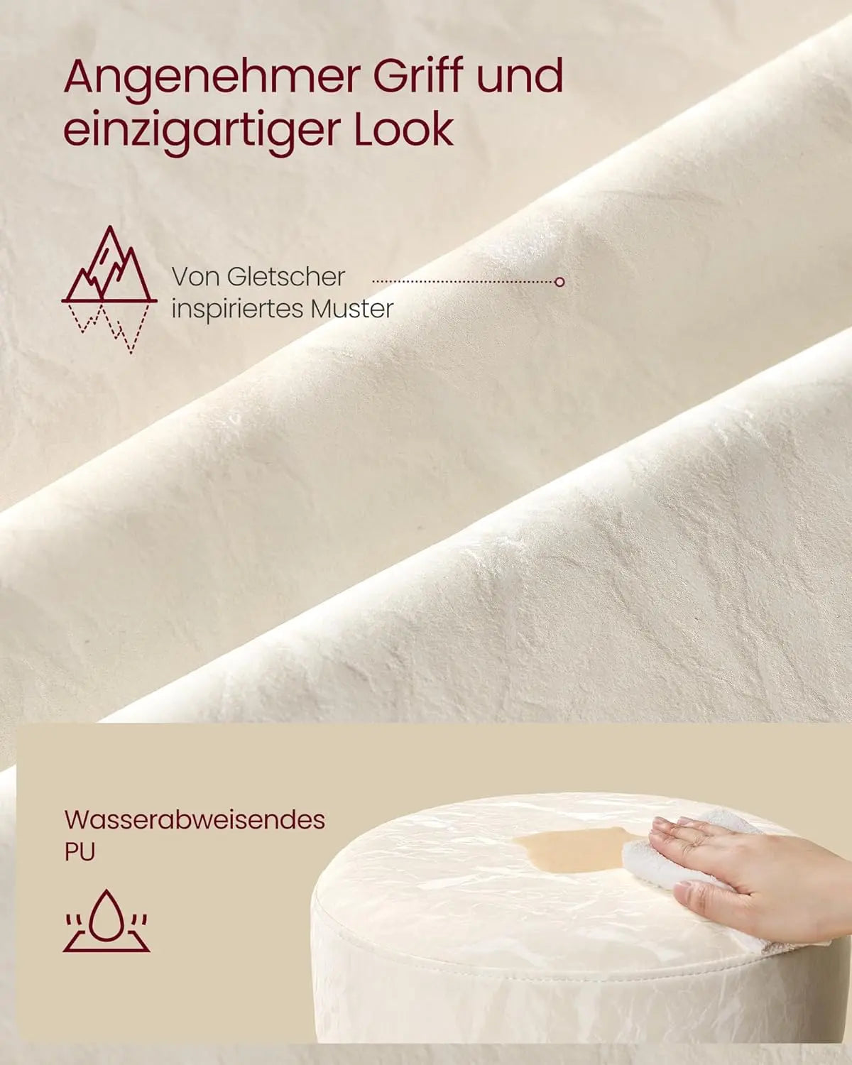 Schminkhocker höhenverstellbar drehbar cremeweiss PU von guteszeug.ch