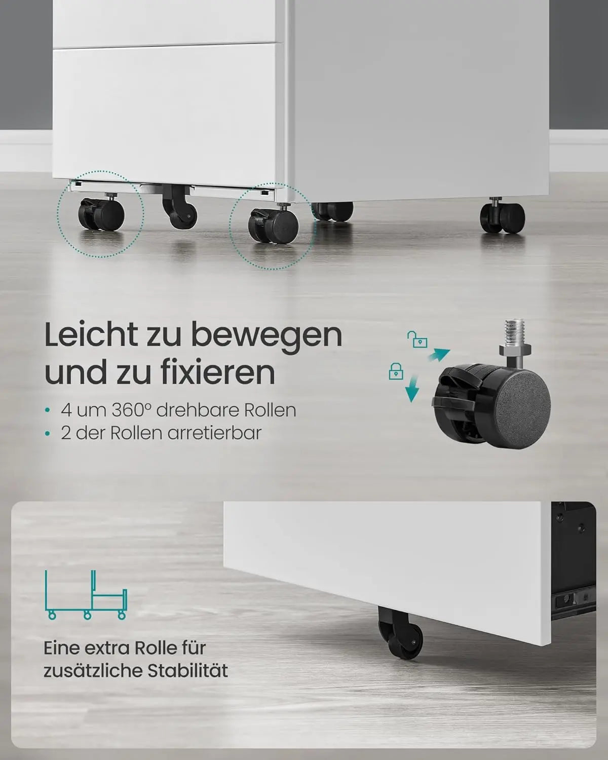 Rollcontainer Metall abschliessbar wolkenweiss 4 Schubladen von Songmics