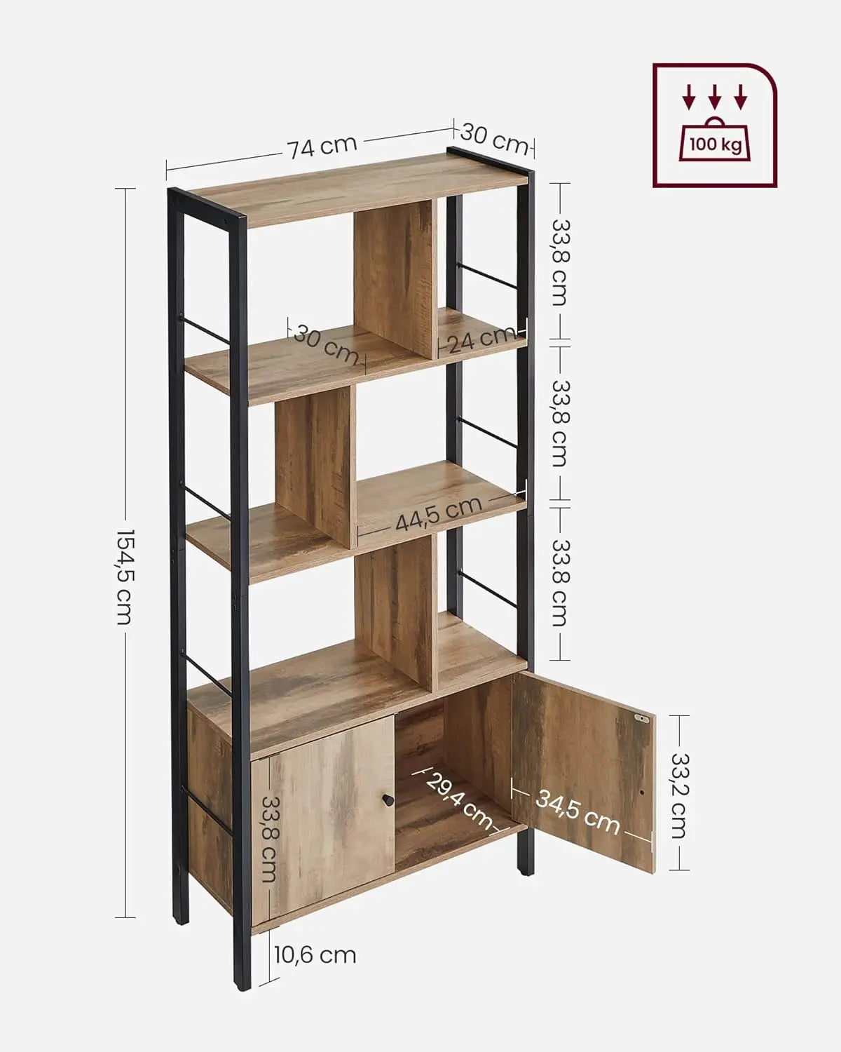Bücherregal mit Türen Industrie-Design Stahlgestell Kamelbraun von Songmics