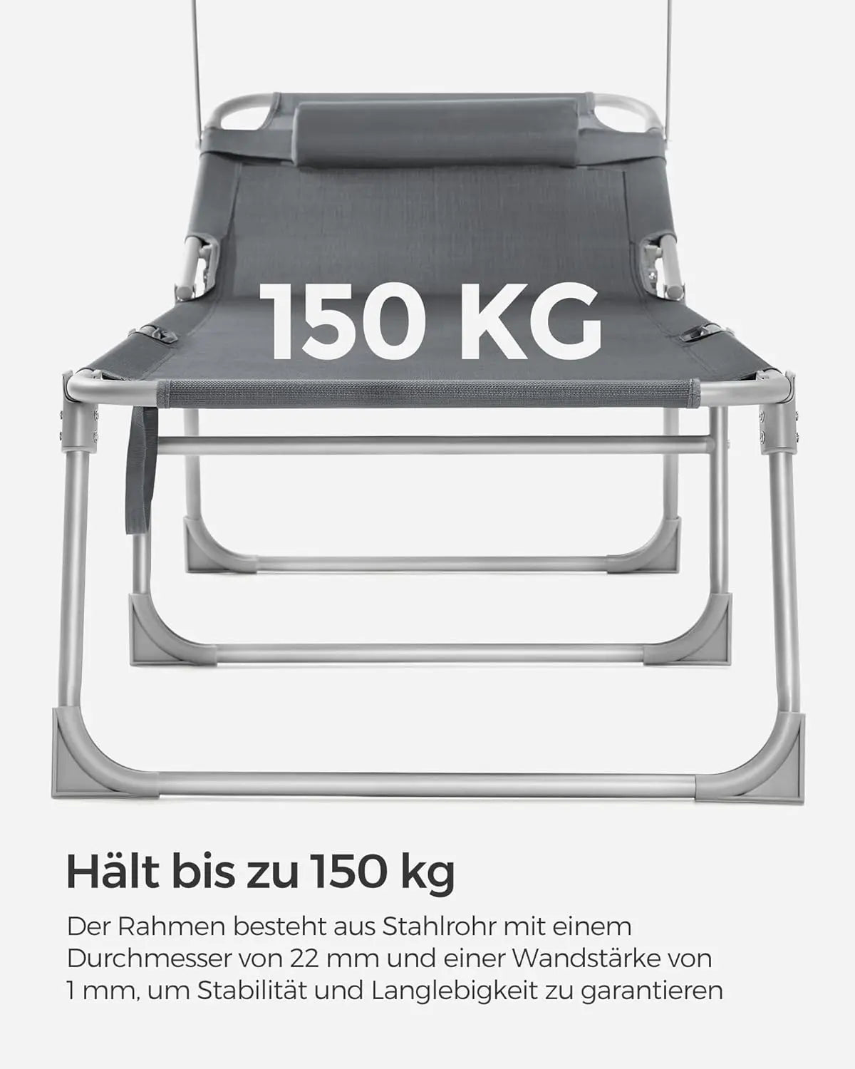 Sonnenliege klappbar 150kg dunkelgrau Stahl von Songmics