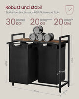 Wäschekorb mit 2 Fächern Ablage, tintenschwarz-vintagebraun von Songmics