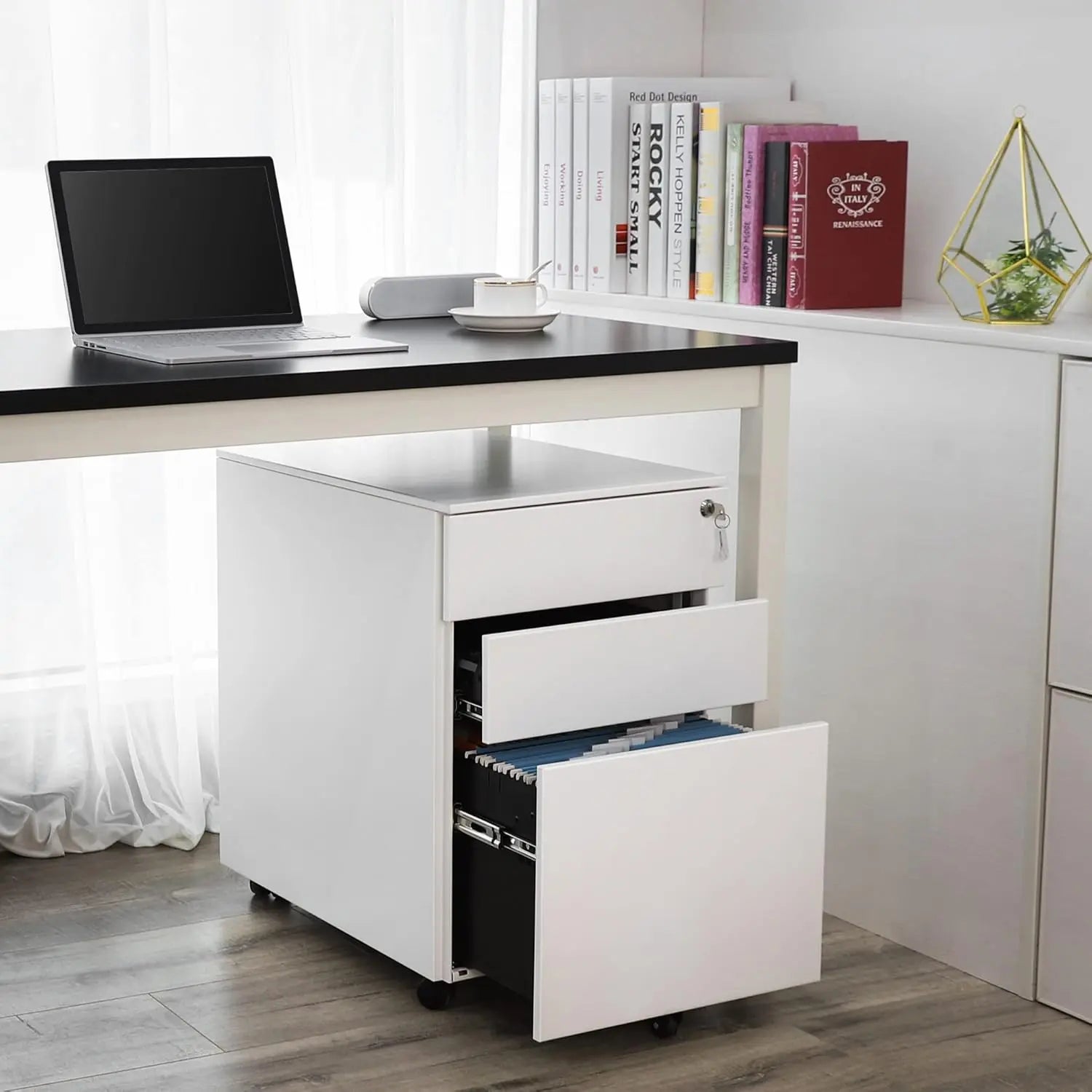 Rollcontainer Büroschrank mit Schubladen Weiss von Songmics