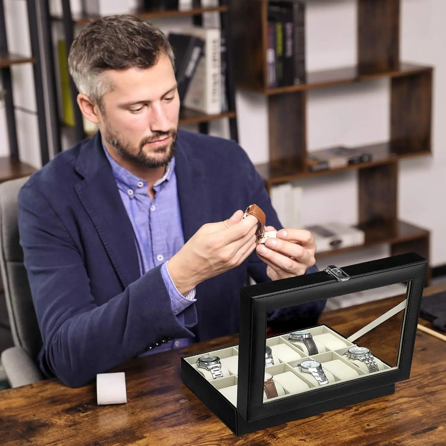 Uhrenbox 12 Fächer Schwarz PU von Songmics