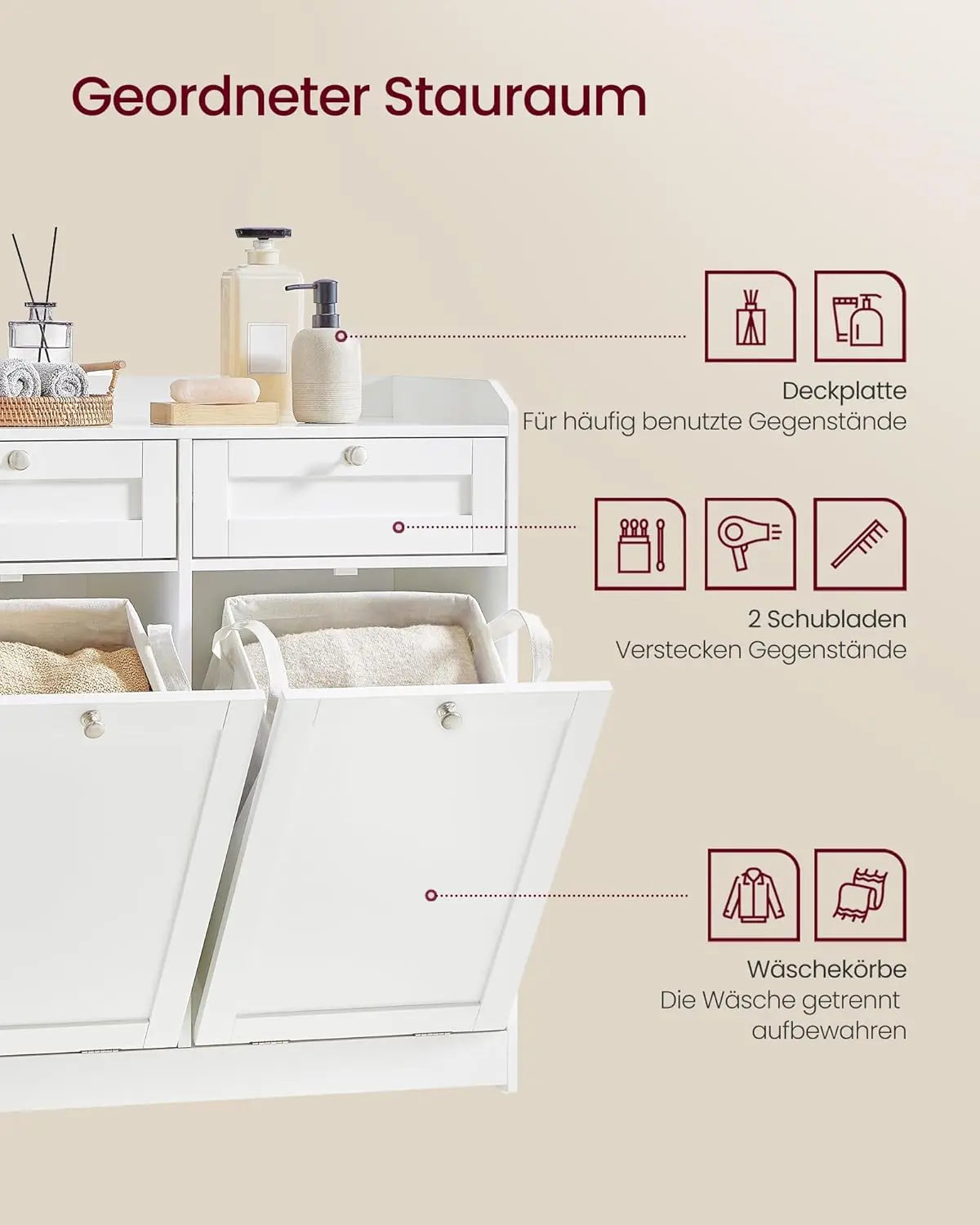Badezimmerschrank mit Wäschekörben Weiss Holz von Songmics