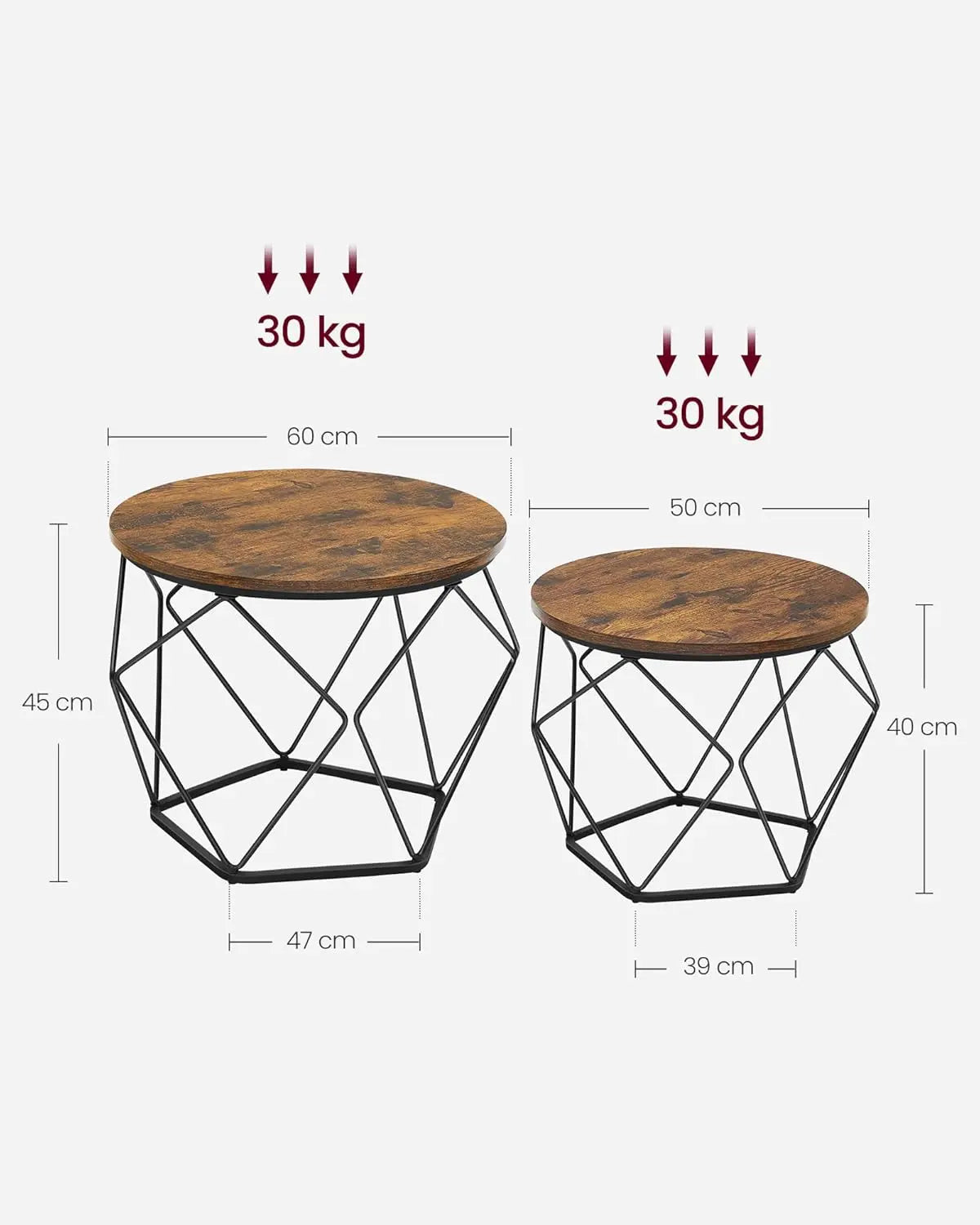 Couchtisch-Set rund abnehmbar braun Stahl von Songmics
