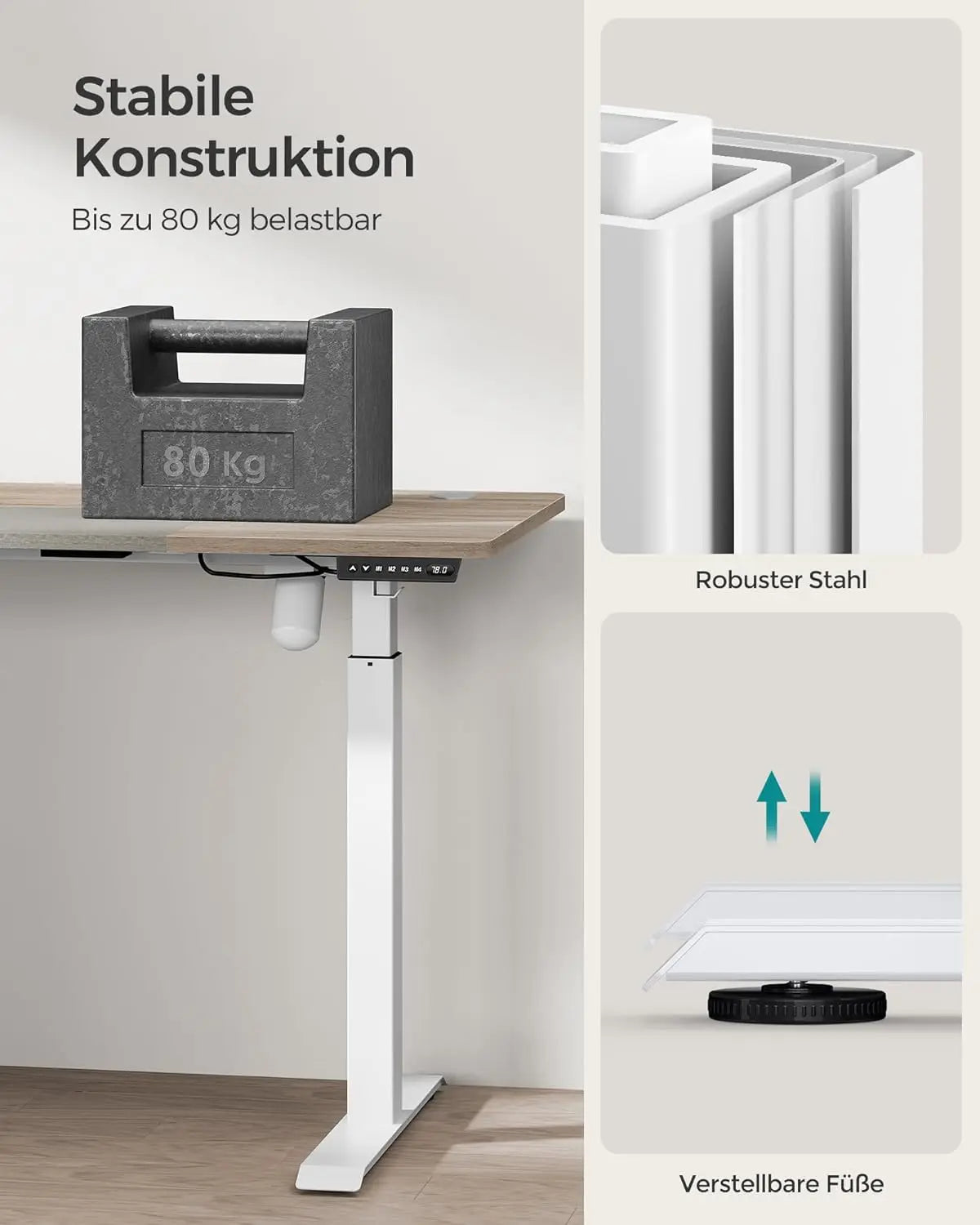 Schreibtisch elektrisch höhenverstellbar mit Memory Weiss von Songmics