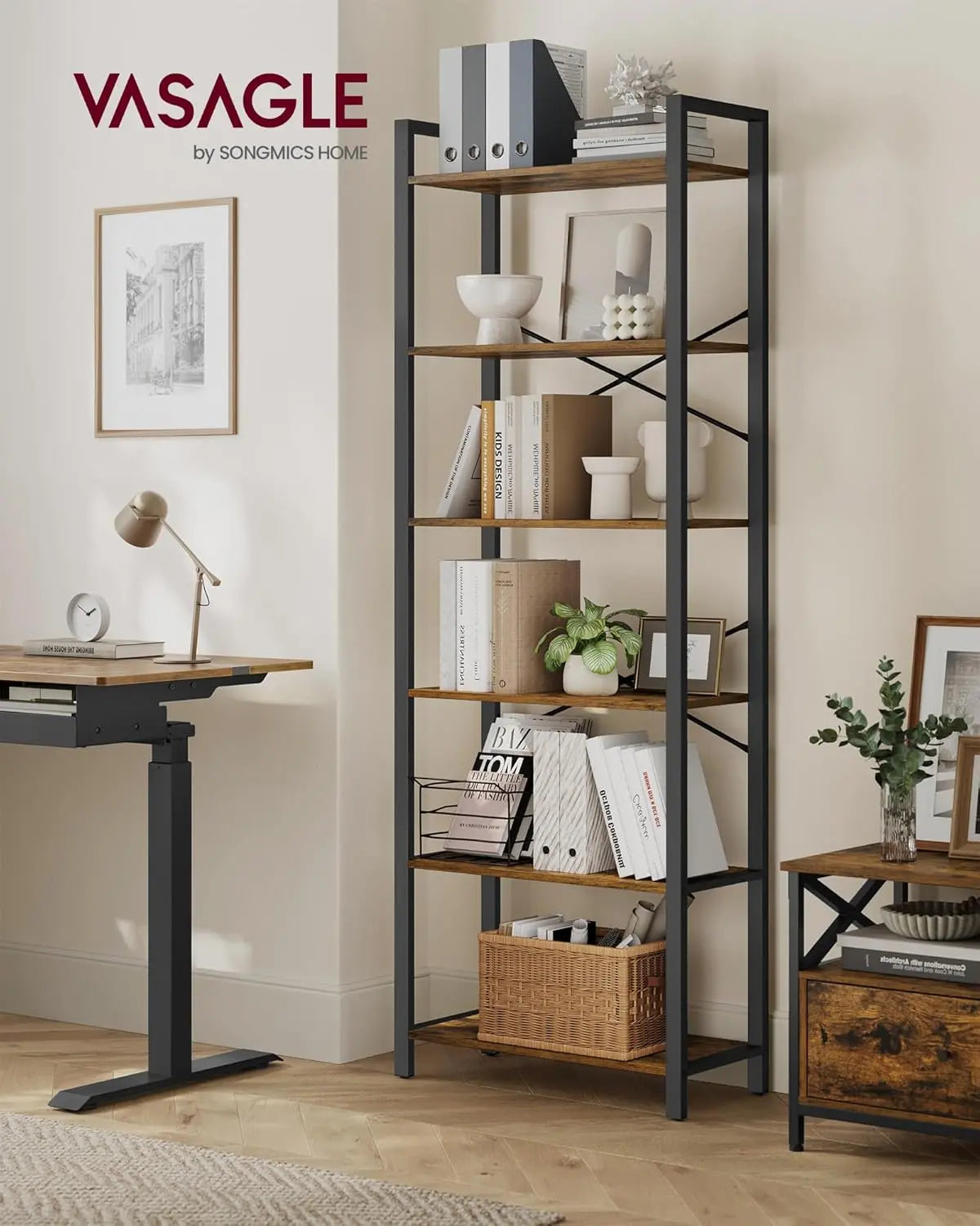 Bücherregal Industrie-Design 6 Ebenen Vintagebraun von Songmics