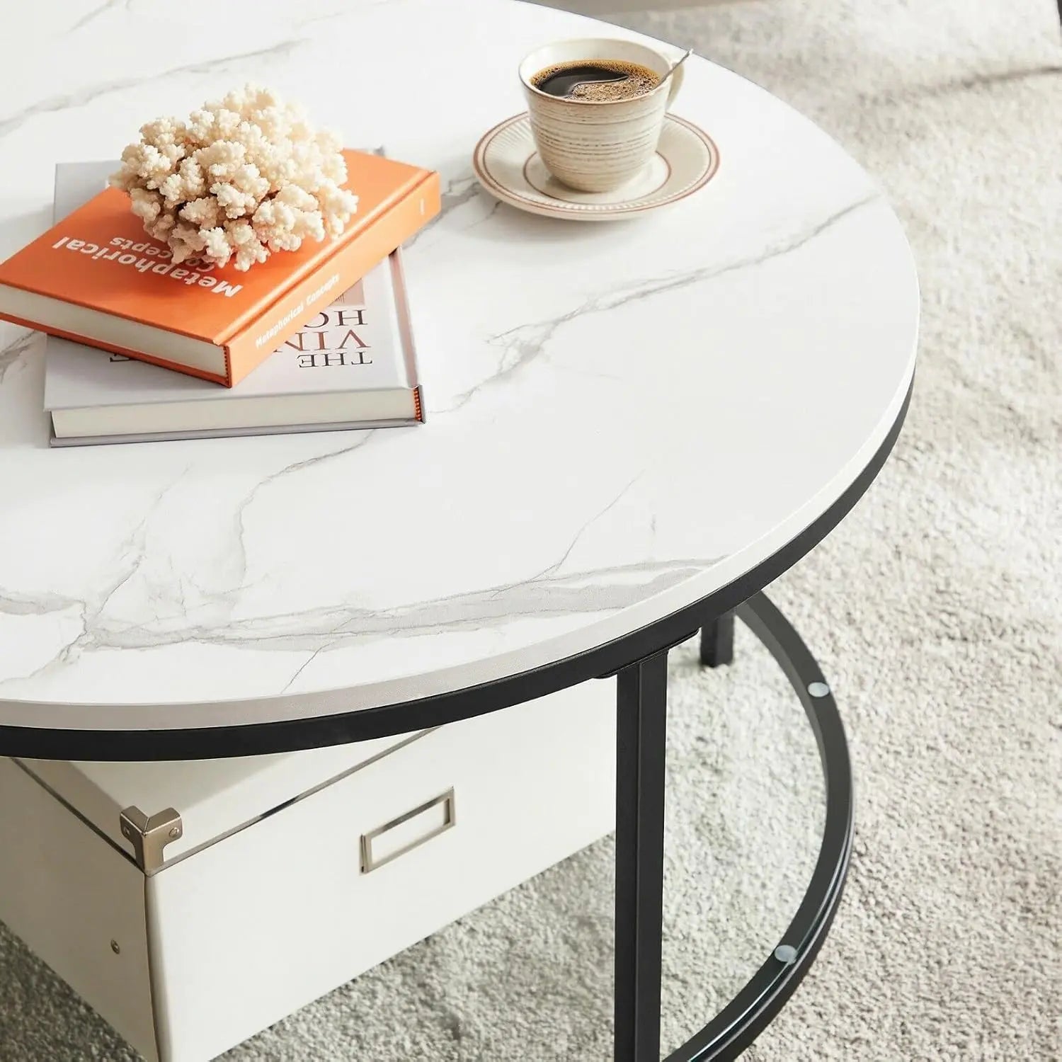 Couchtisch mit Glasplatte viel Stauraum marmorweiss von Songmics