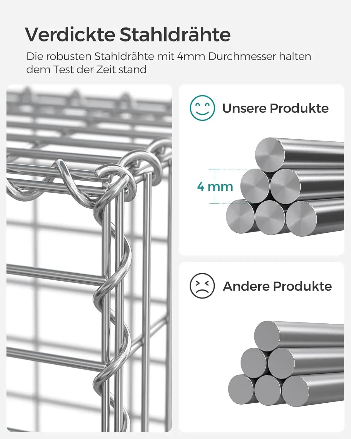 Gabionenkorb verzinkt 100x30x30cm silber Metall von Songmics