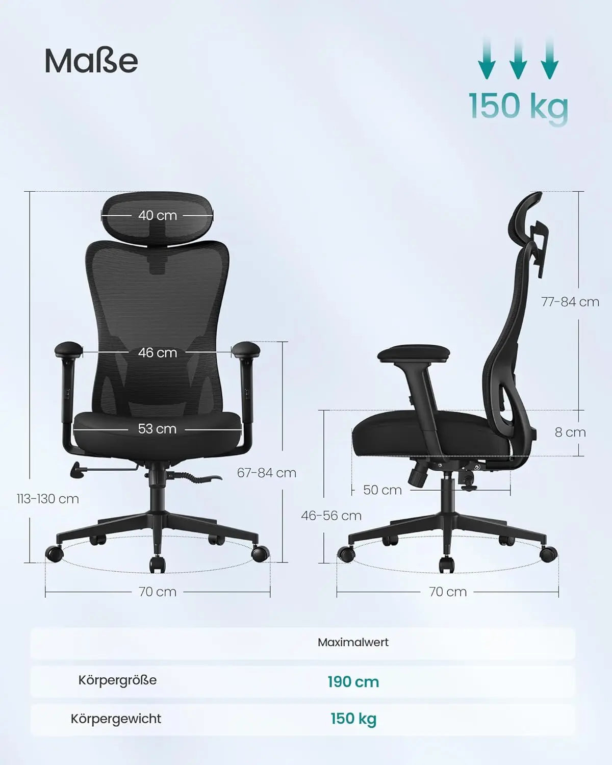 Bürostuhl ergonomisch verstellbar schwarz Netz von Songmics