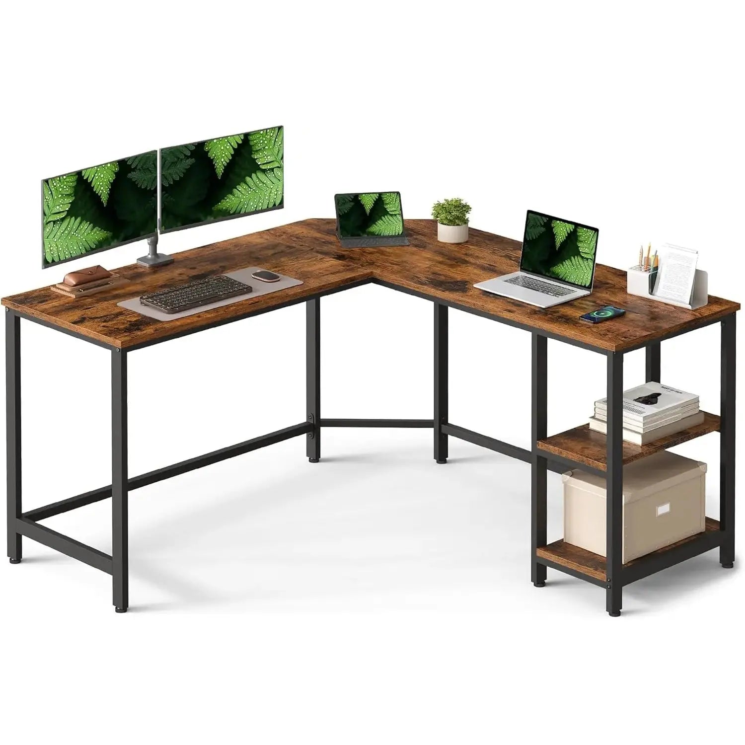 L-Schreibtisch platzsparend vintagebraun Holz von Songmics