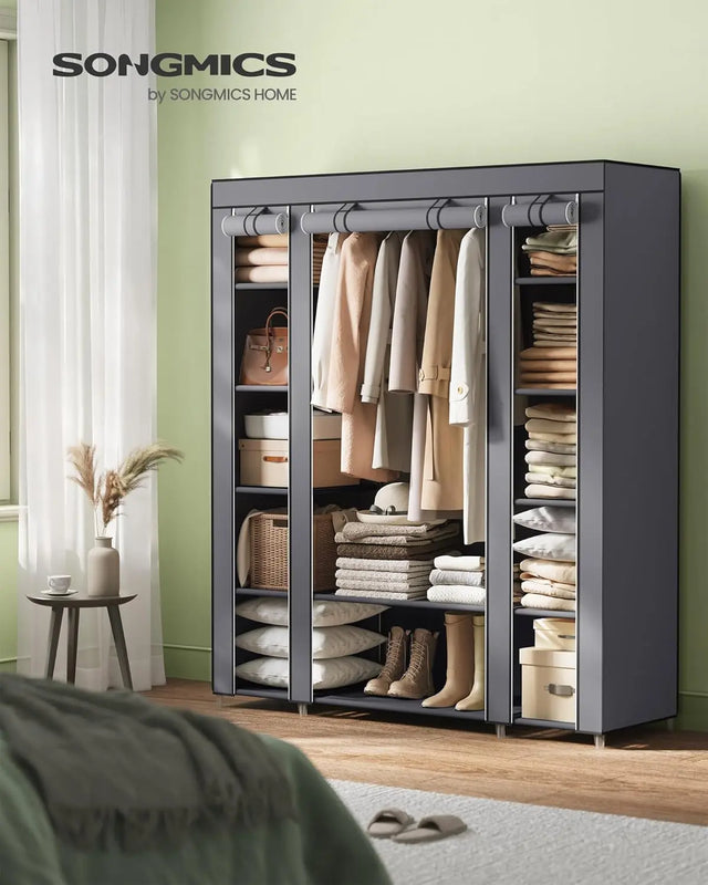 Kleiderschrank mit Ablagen und Stange Grau von Songmics