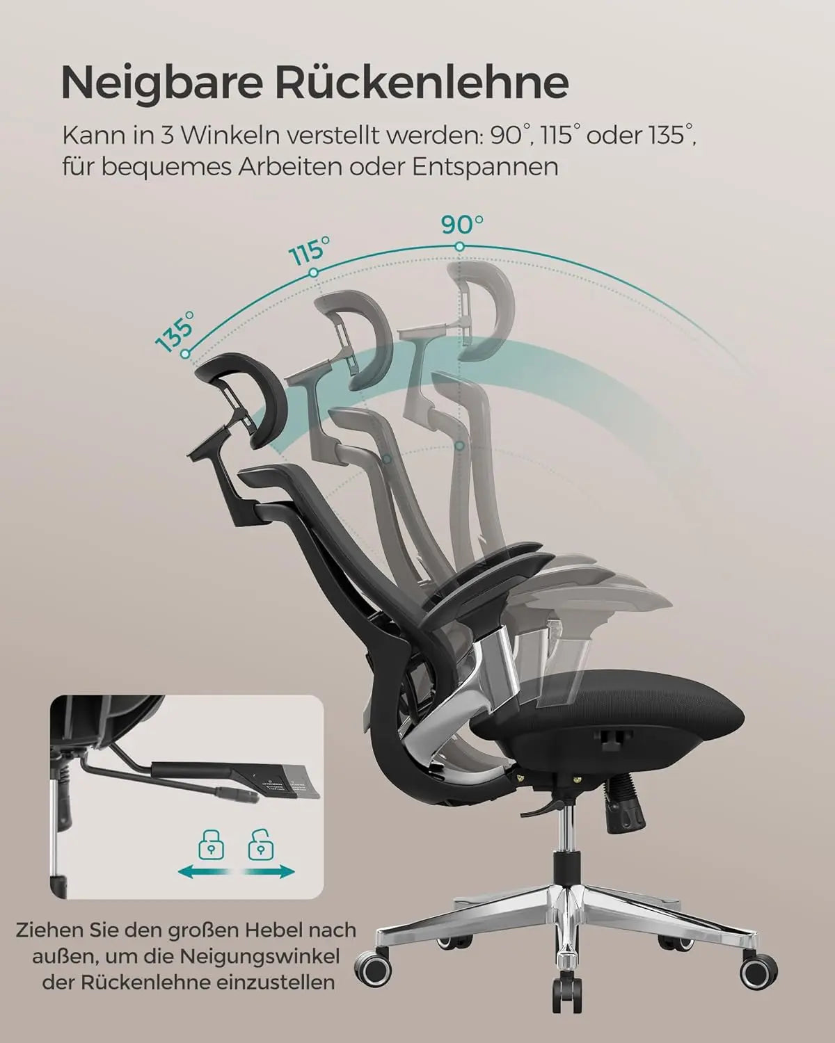 Bürostuhl Ergonomisch Verstellbar Belastbar Tintenschwarz von Songmics