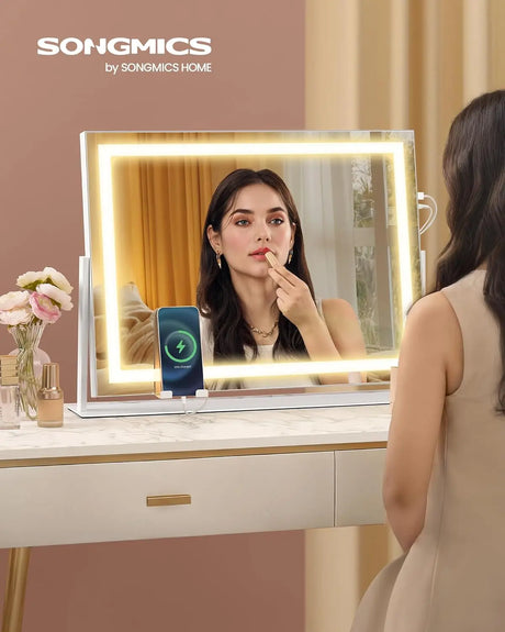 Schminkspiegel LED-Beleuchtung dimmbar mattweiss von Songmics