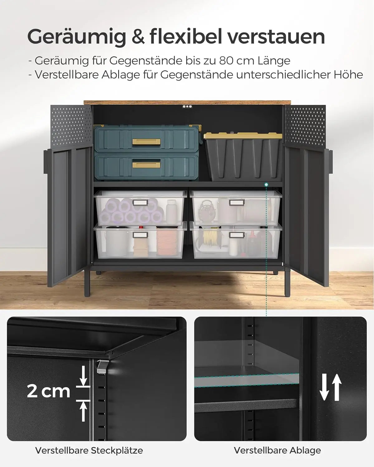 Aufbewahrungsschrank Metallschrank Doppeltür Verstellbar Vintagebraun von Songmics