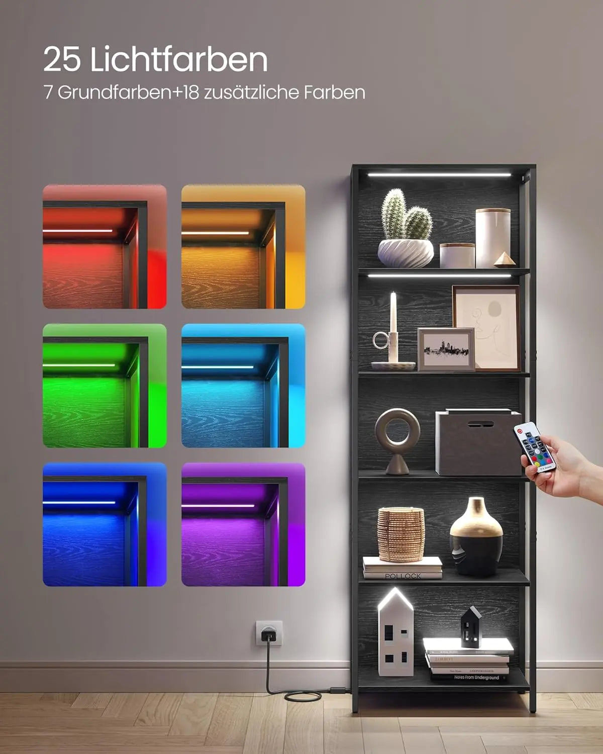 Bücherregal mit LED-Beleuchtung Ebenholzschwarz von Songmics