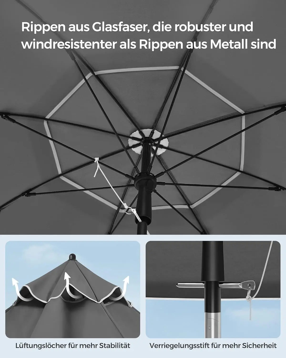 Sonnenschirm 160cm UPF50+ neigbar grau Polyester von Songmics