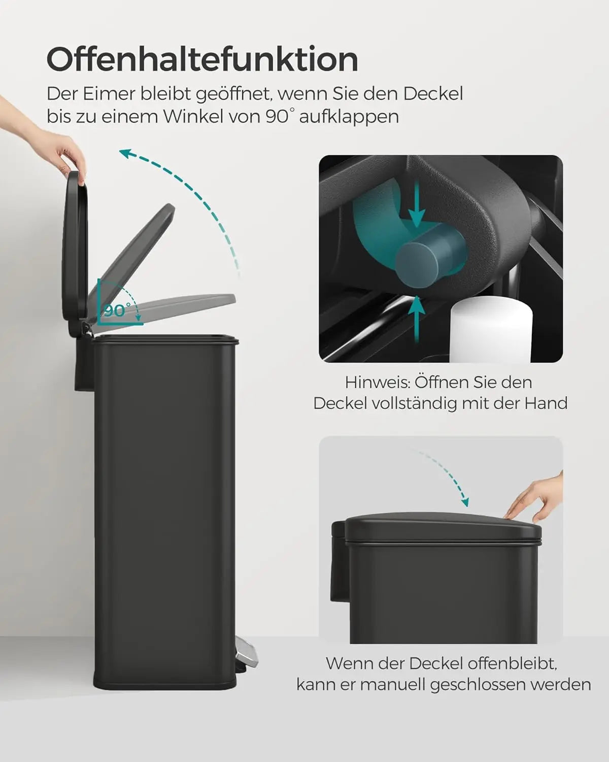 Abfalleimer 40L Softclose Schwarz Stahl von Songmics