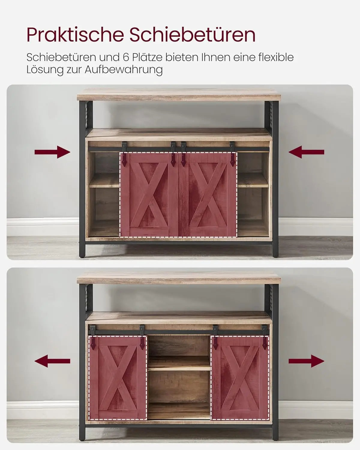 Sideboard Landhausstil Schiebetüren naturfarben Holz von Songmics