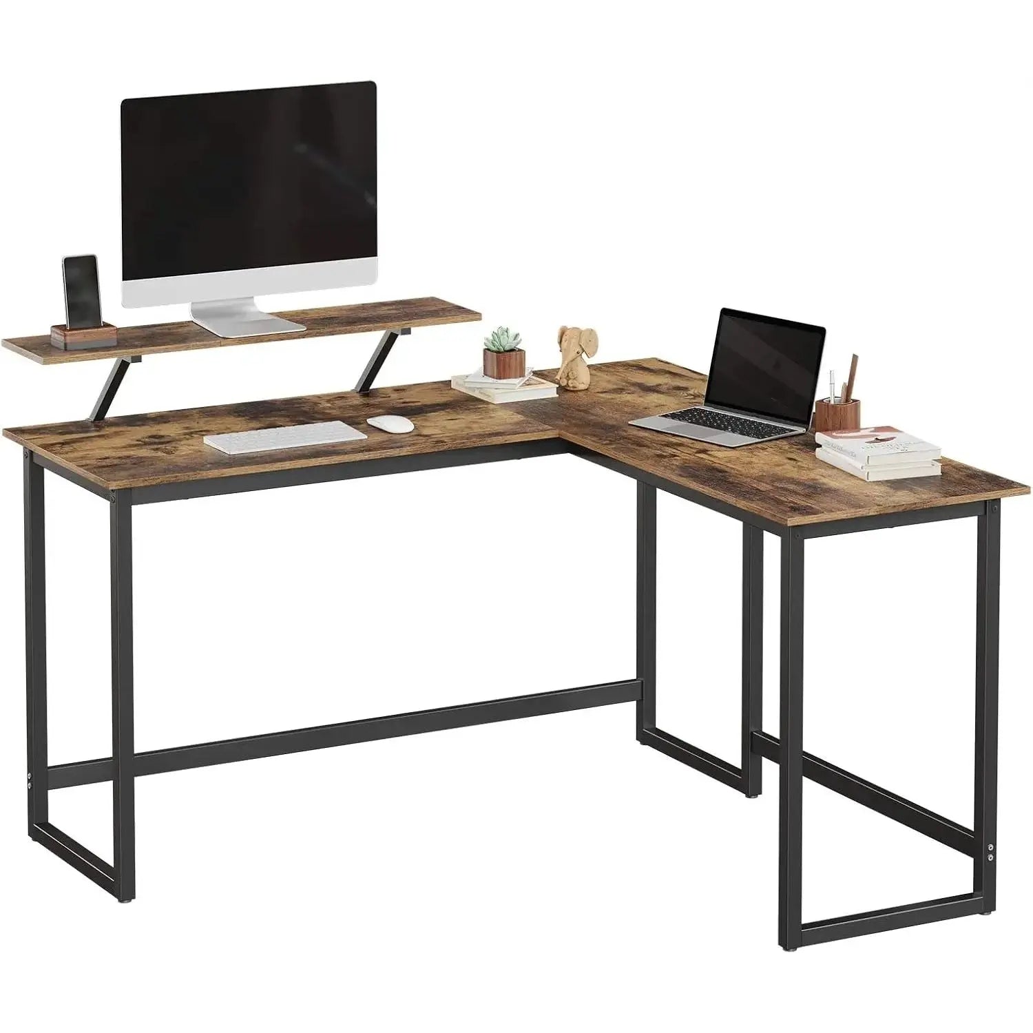 L-Schreibtisch platzsparend vintagebraun Metall von Songmics