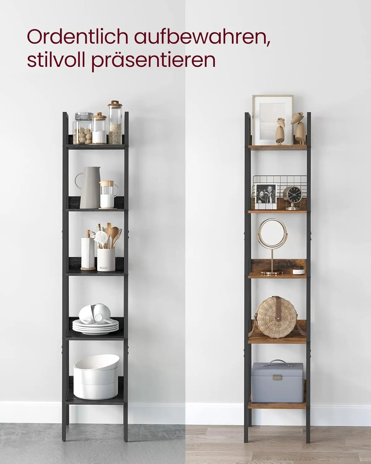 Bücherregal Leiterregal 5 Ebenen Schwarz von Songmics